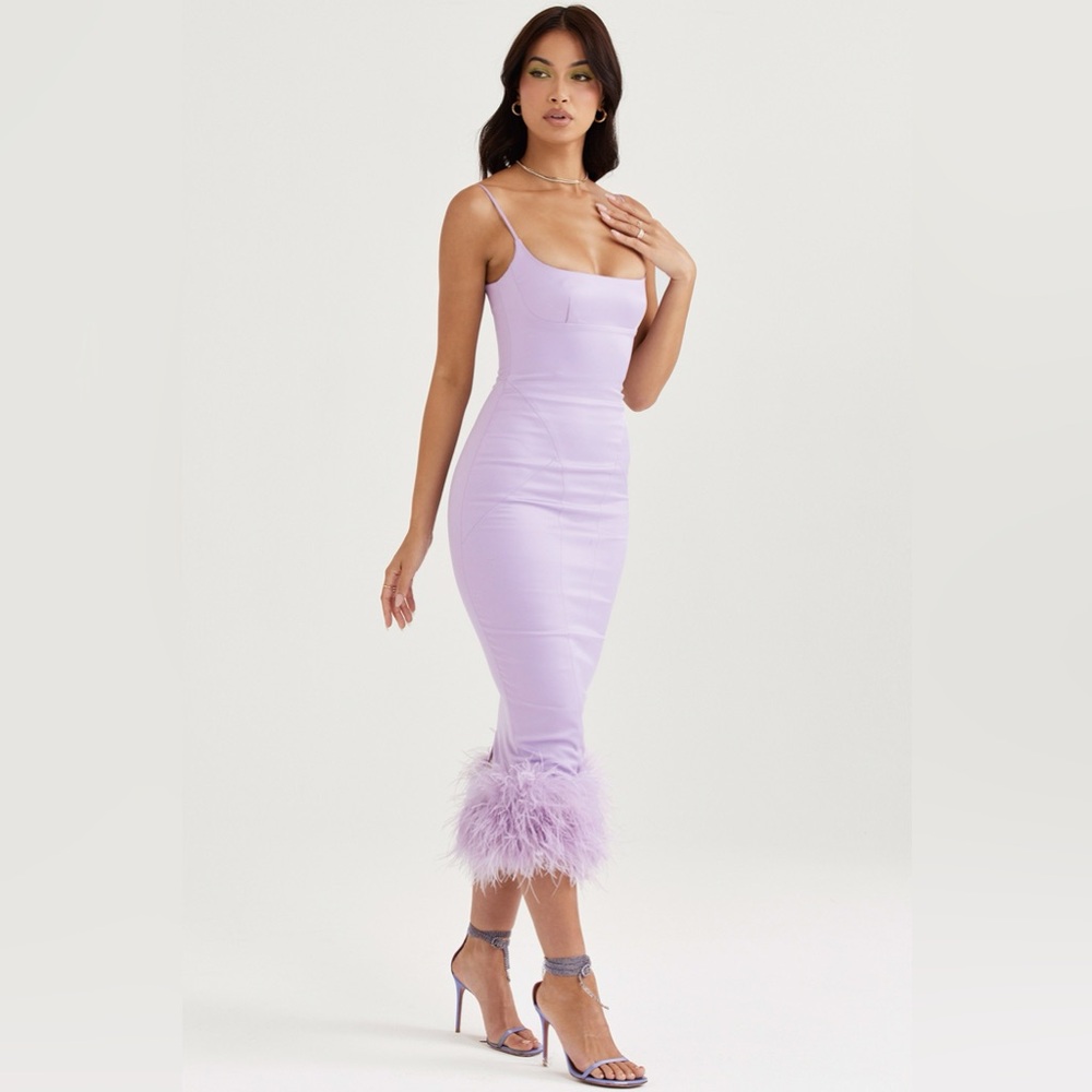 House of CB Lavender Feather Trim Dress - Picture 4 of 11